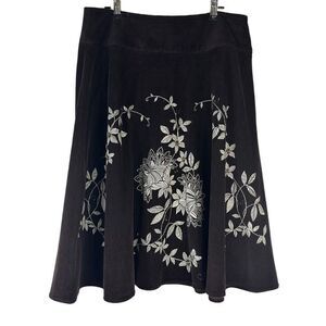 Vintage Talbots Brown Corduroy Beaded Floral A-Line Skirt Women’s 10 Boho‎ Chic